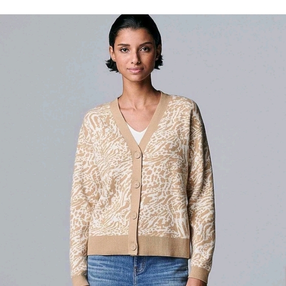 Simply Vera Vera Wang XLarge Dropped Shoulder Button Up Pattern Cardigan, Casual - Picture 2 of 8